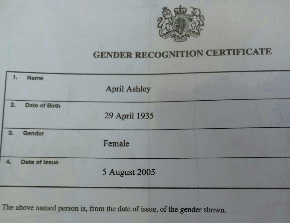 April Ashley's gender recognition certificate