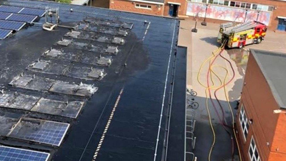 Fire damage on school roof