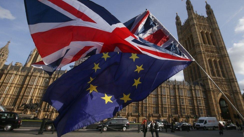 UK and EU flags at Westminster