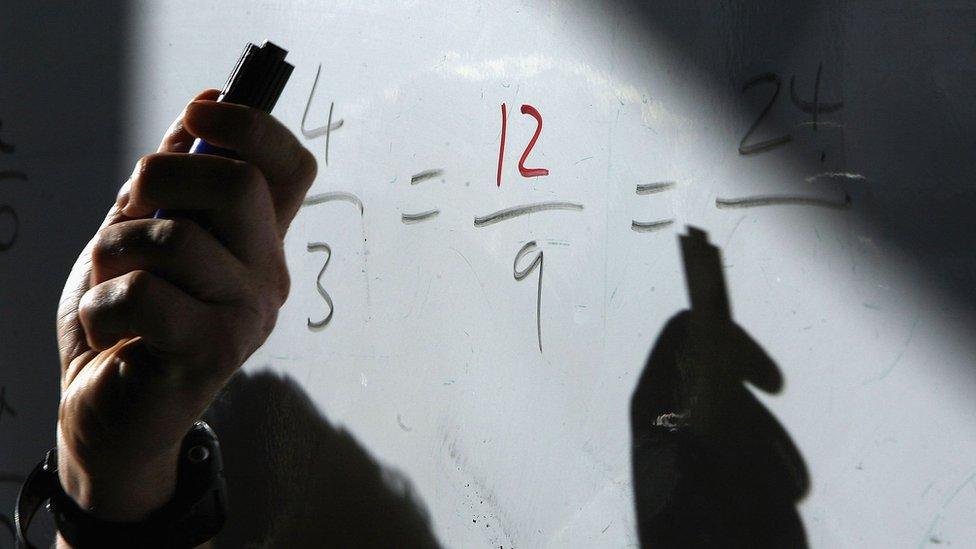 Teacher writing on white board