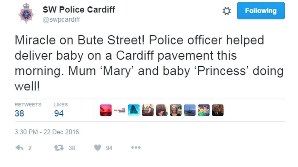 A tweet from South Wales Police about the birth