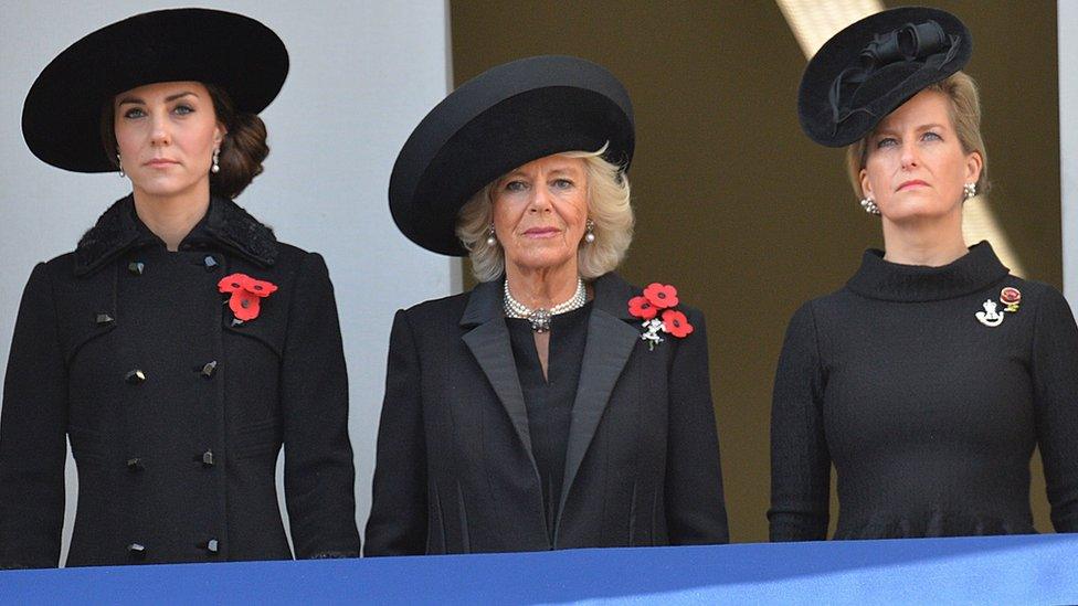 The Duchess of Cambridge, Duchess of Cornwall and the Countess of Wessex during the annual Remembrance Sunday Service