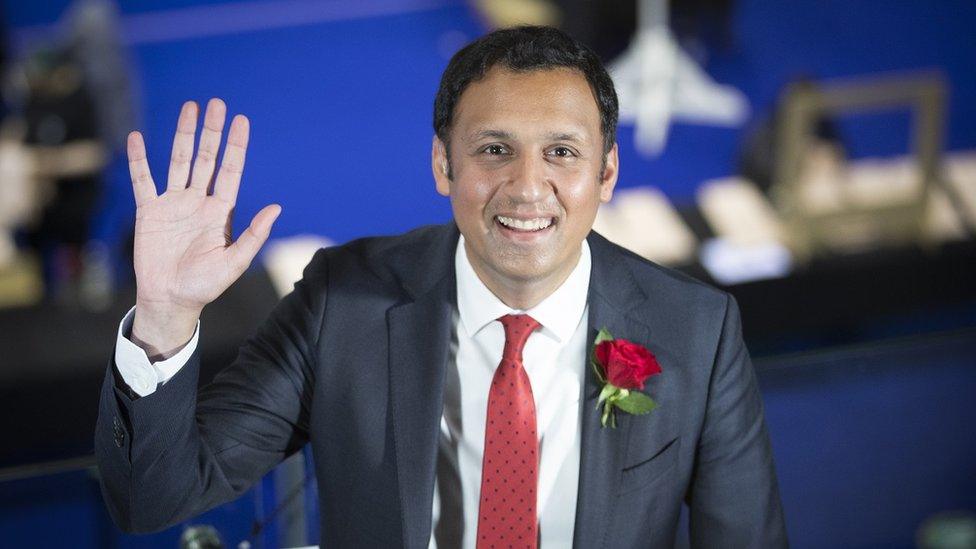 Scottish Labour leader Anas Sarwar gives a thumbs up while at a count