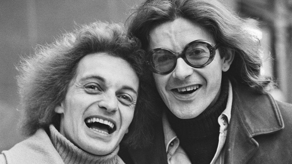 Comedians George Logan (right) and Patrick Fyffe, who perform as comedy double act Hinge and Bracket, UK, 11th December 1974