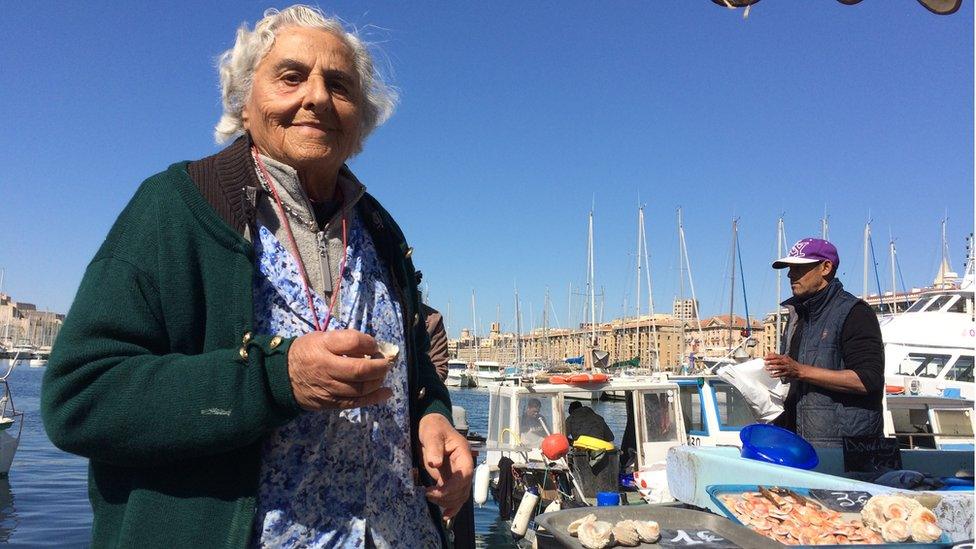 Eighty-five year old Anna at Marseille fish market