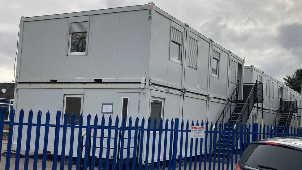 Temporary classrooms as Hadleigh High School