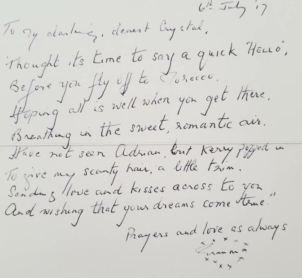 A letter from Grace to Crystal written in 2017