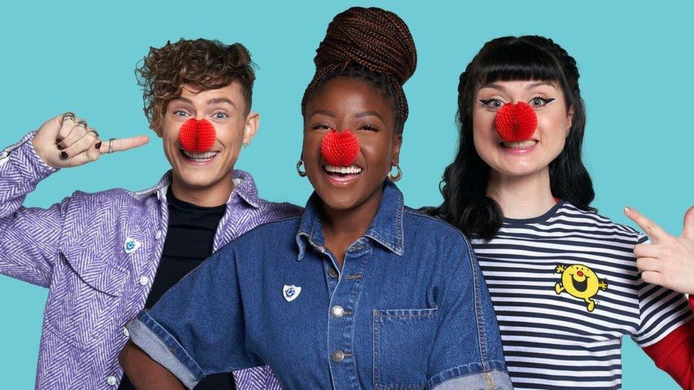 blue peter presenters sporting red noses