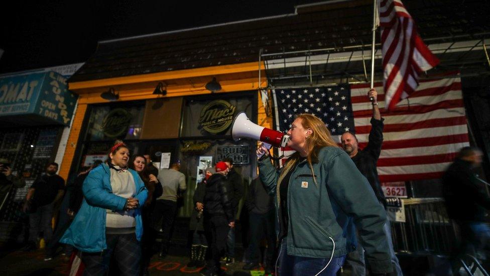 Staten Island bar, Mac's Public House reopens again defying COVID-19 restrictions days after it was shut down in New York City, United States on December 04, 2020