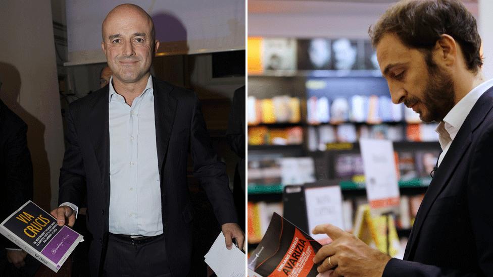 Gianluigi Nuzzi and Emiliano Fittipaldi with their two books (composite image)