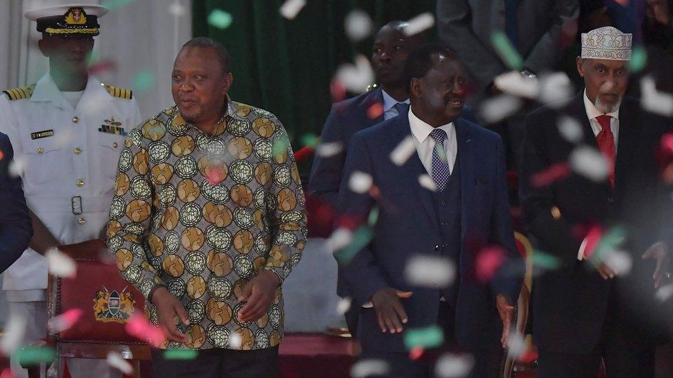 President Uhuru Kenyatta (front left) and Raila Odinga (front centre) at the launching of the BBI report - November 2019