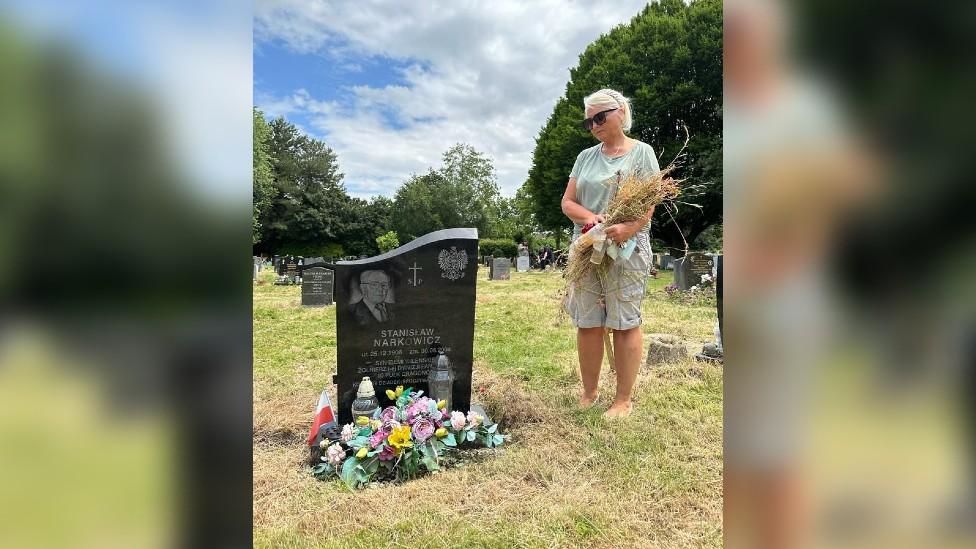 Irena Krupa at her grandad's grave