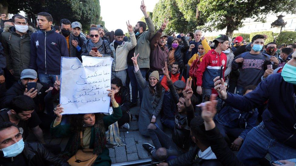 Demonstration in Tunis, Tunisia - 19 January 2021