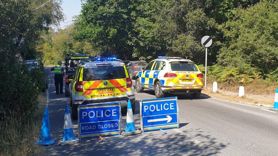 Road closure in Studland