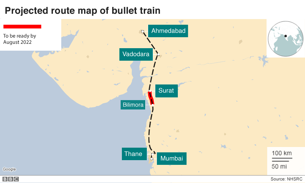 Map of bullet train route