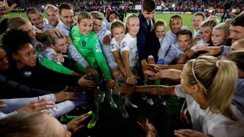 England's huddle after the match