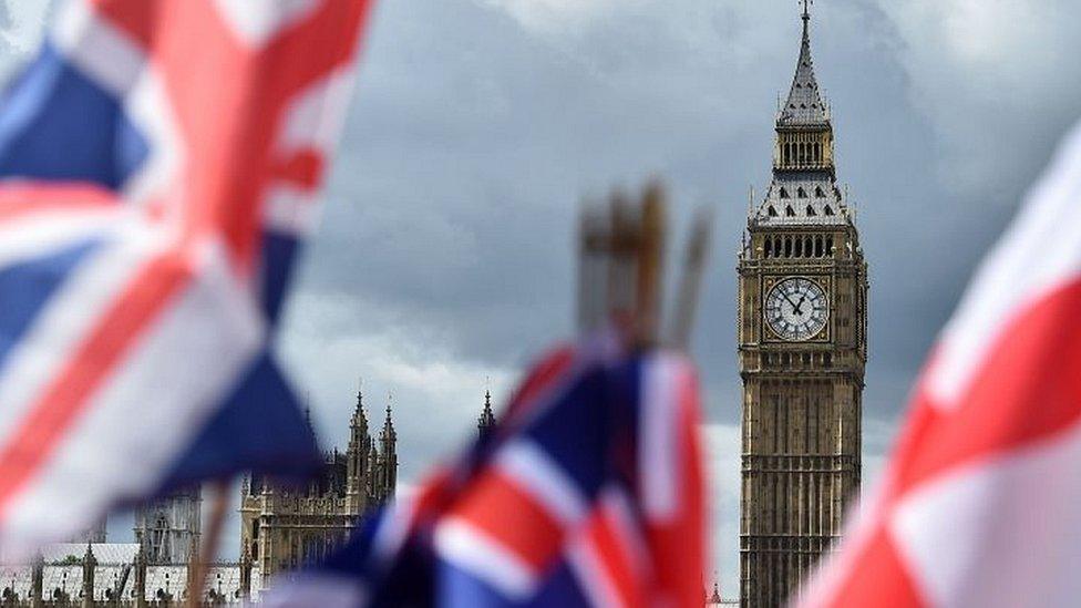 Stock photo of flags and Westminster