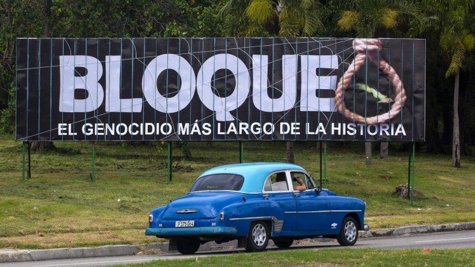 "Blockade, the longest genocide in history," reads a billboard in Havana - 27 Oct 15