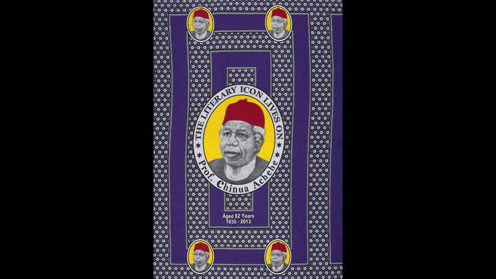 A cloth made to mark the death of famed Nigerian writer Chinua Achebe in 2013