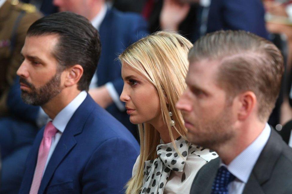 Donald Trump Junior, Ivanka Trump and Eric Trump pictured at a 2019 press conference