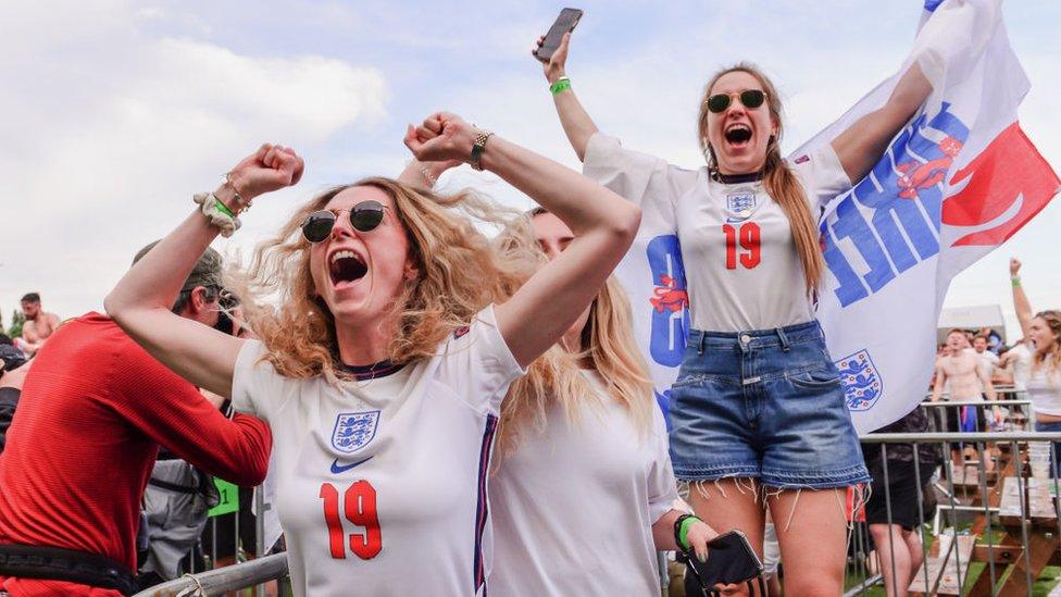 England fans celebrating during Germany game