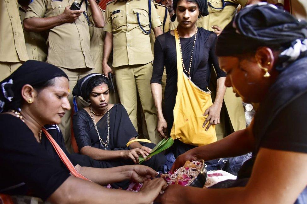 The transwomen participate in prayers at the India's Sabarimala temple