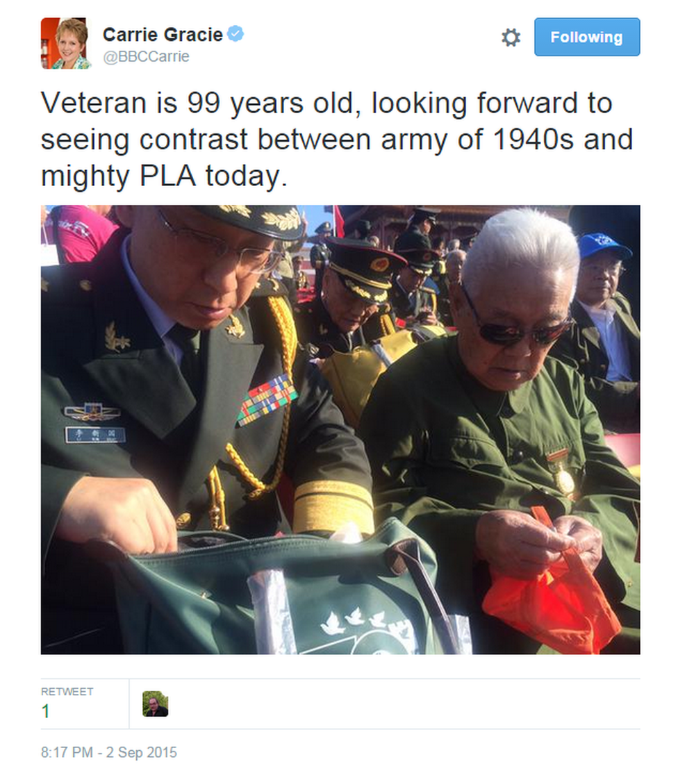 Veteran is 99 years old, looking forward to seeing contrast between army of 1940s and mighty PLA today.