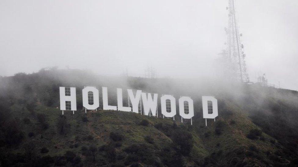 The Hollywood sign in the clouds