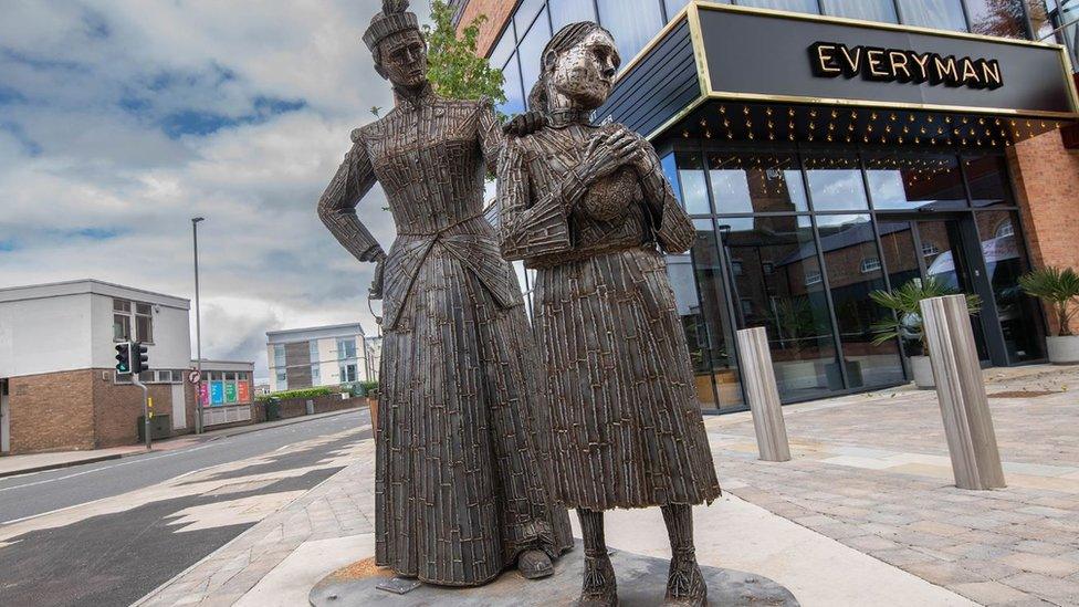 Statue of Sophia Constable and prison warden at Northallerton Treadmills site