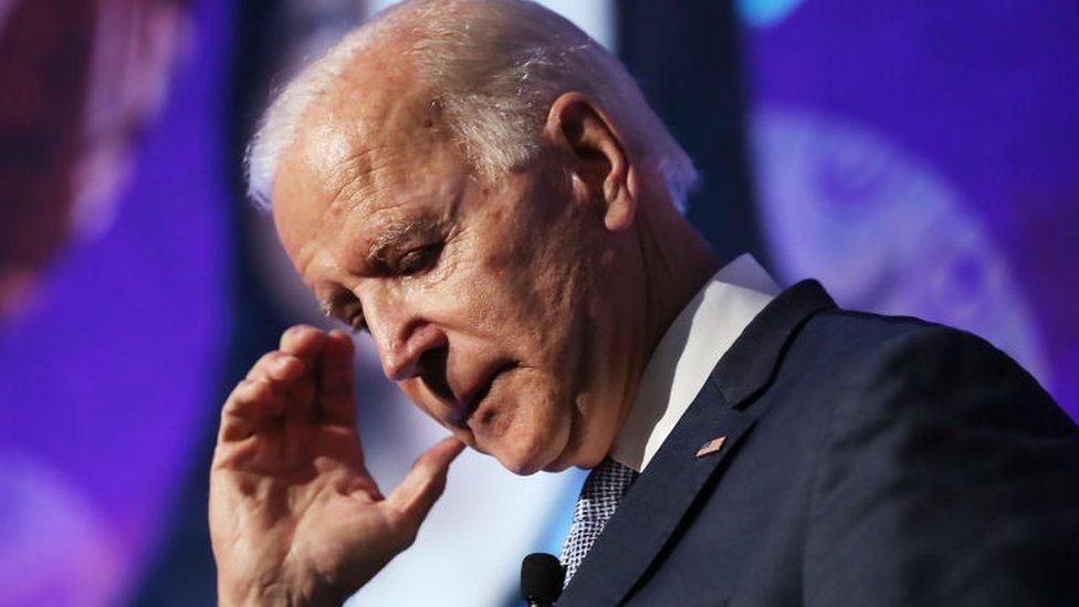 Joe Biden pauses during a speech at a union event in Nevada.