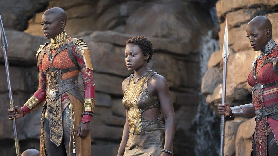 Danai Gurira (left) and Lupita Nyong'o (centre) in Black Panther