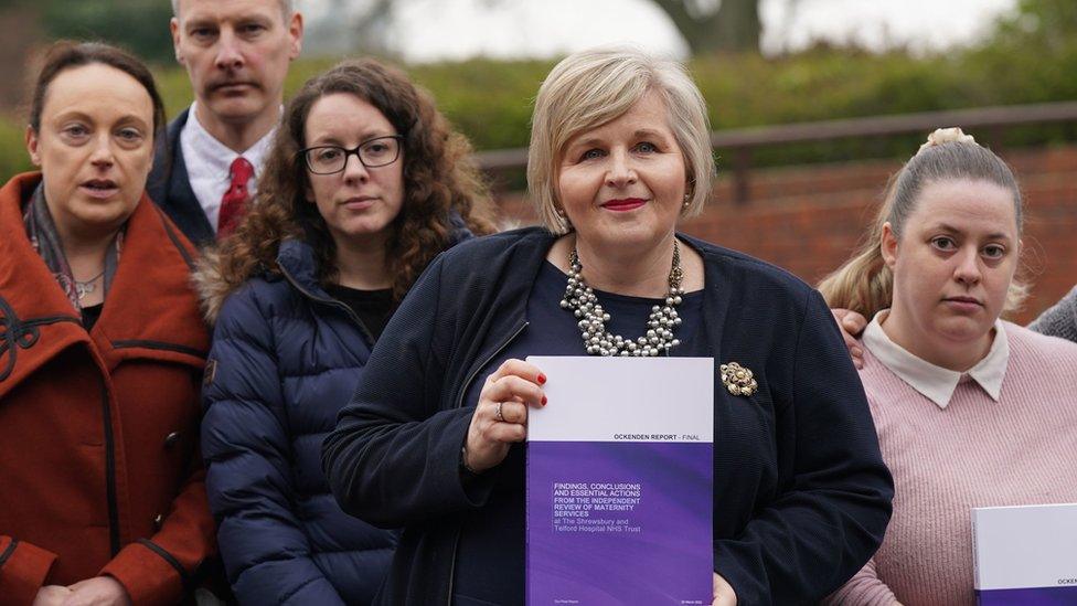 Donna Ockenden, chair of the Independent Review into Maternity Services at the Shrewsbury and Telford Hospital NHS Trust, with families affected by incidents at Shrewsbury and Telford NHS Trust,