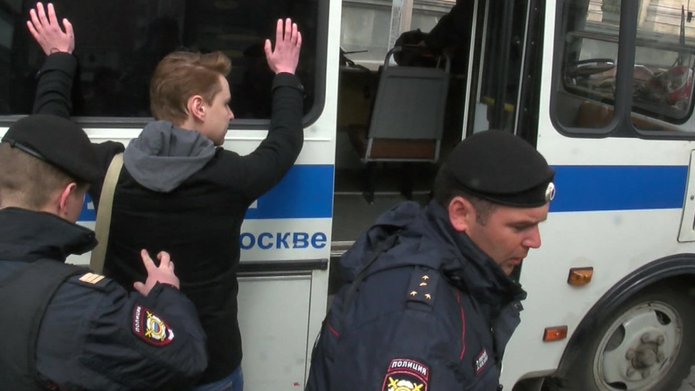 Police detain a gay rights activists in Moscow, Russia. Photo: 11 May 2017