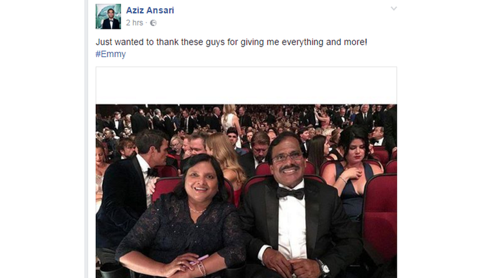 "Just wanted to thank these guys for giving me everything and more", posted Ansari on Facebook