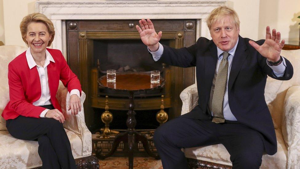 Prime Minister Boris Johnson (R) and European Commission President Ursula von der Leyen meet at 10 Downing Street in London, Britain, 08 January 2020