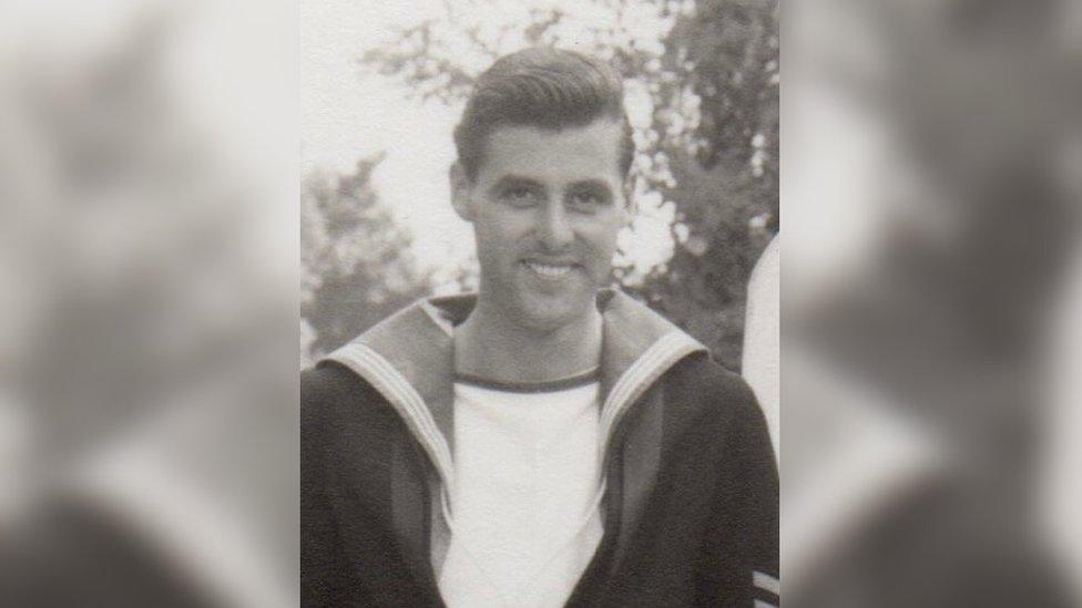 Black and white photo of John Gibbs in his Royal Navy uniform