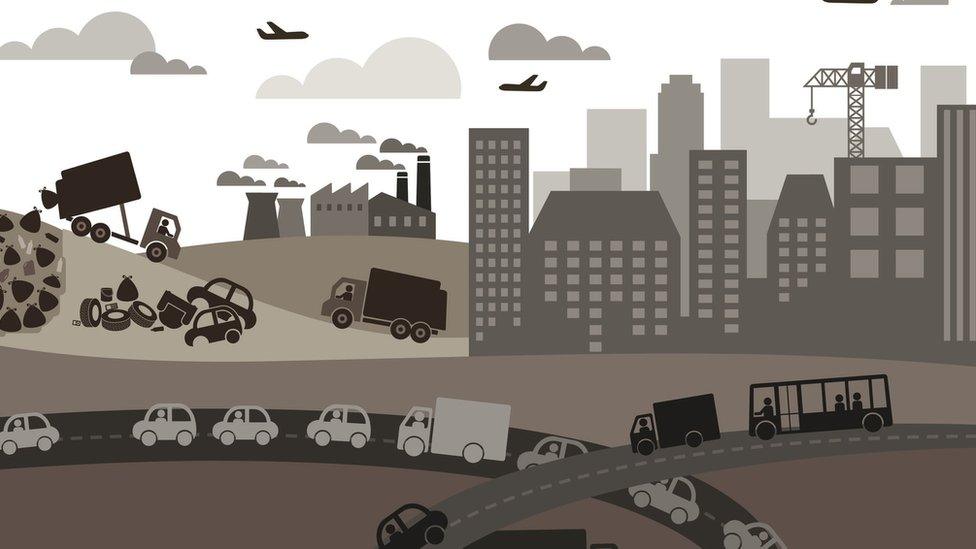 animation of a polluted city