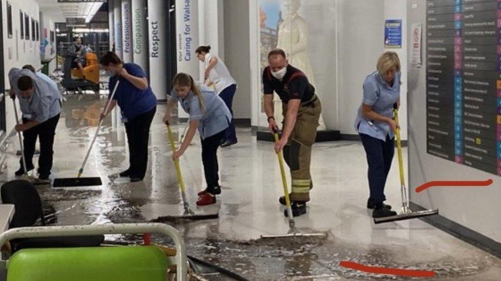 Clean up of flood water in hospital