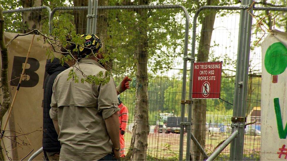 Protesters outside the HS2 site