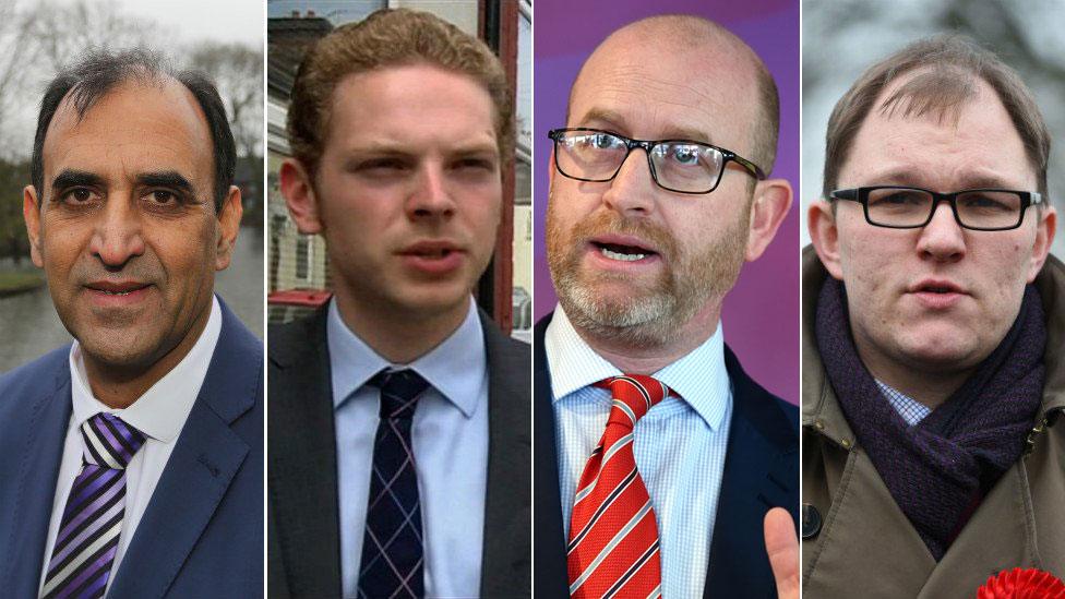 (l to r) Zulfiqar Ali (Lib Dem), Jack Brereton (Conservative), Paul Nuttall (UKIP) and Gareth Snell (Labour)