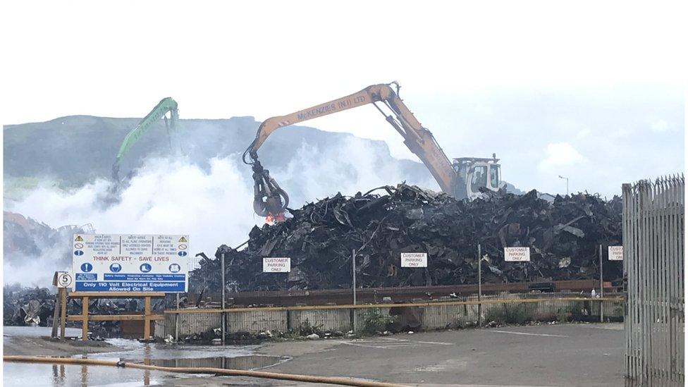 burning metal at scene of fire