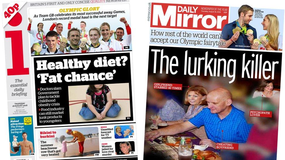 i and Daily Mirror front pages for 18/08/16