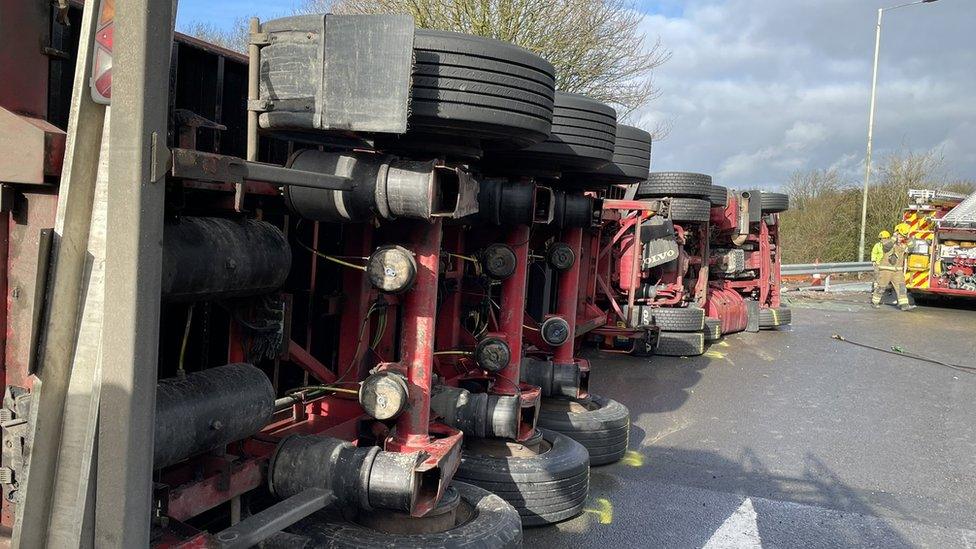 Overturned lorry