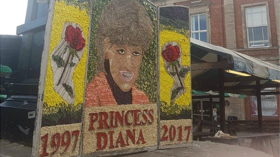 The well dressing of Princess Diana in Chesterfield Market Place