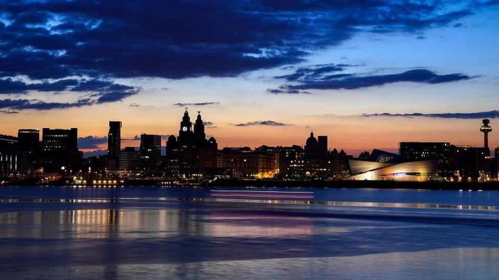 Liverpool skyline at sunset