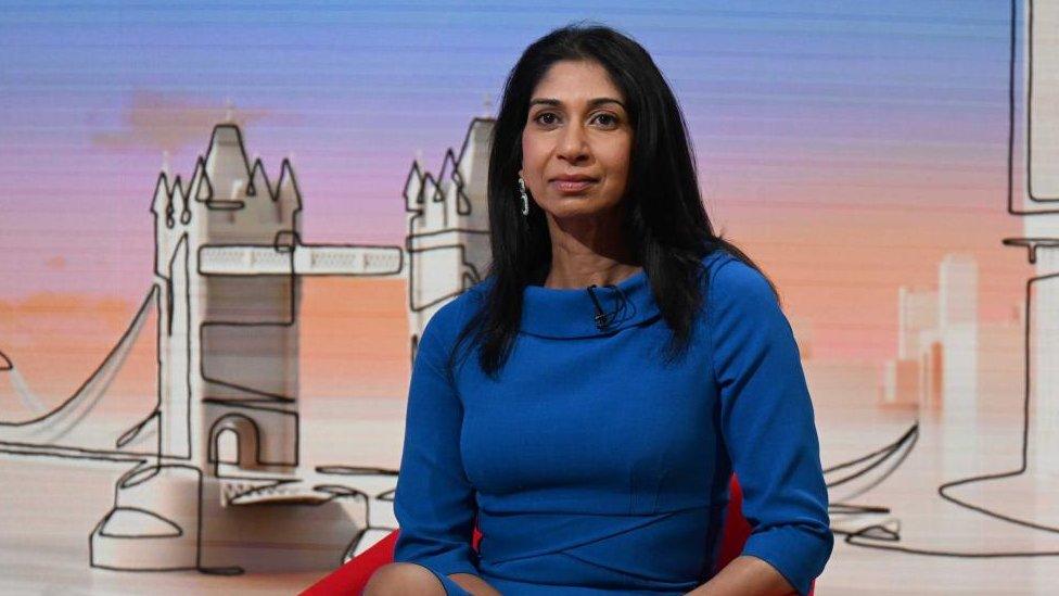 Home Secretary Suella Braverman pictured in a BBC TV studio