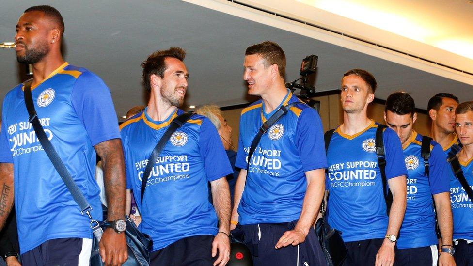 Leicester City"s player Wes Morgan arrives with his team at Suvarnabhumi International Airport in Bangkok (May 18 2016).