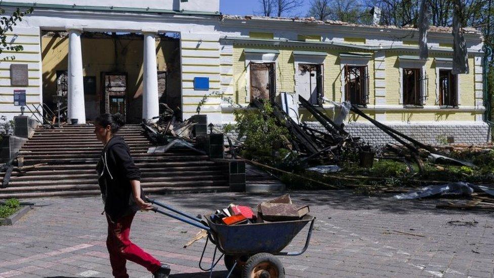 A destroyed museum in Kharkiv region