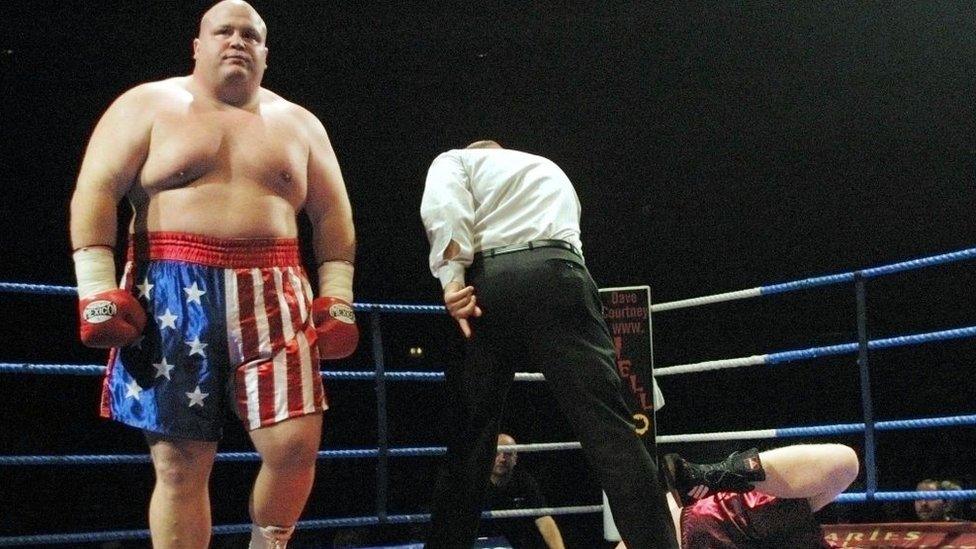 The famously large Eric "Buterbean" Esch in 2001 after one of his many, many knock-outs