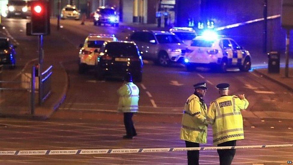 Police cordon in the aftermath of the 2017 Manchester Arena bombing